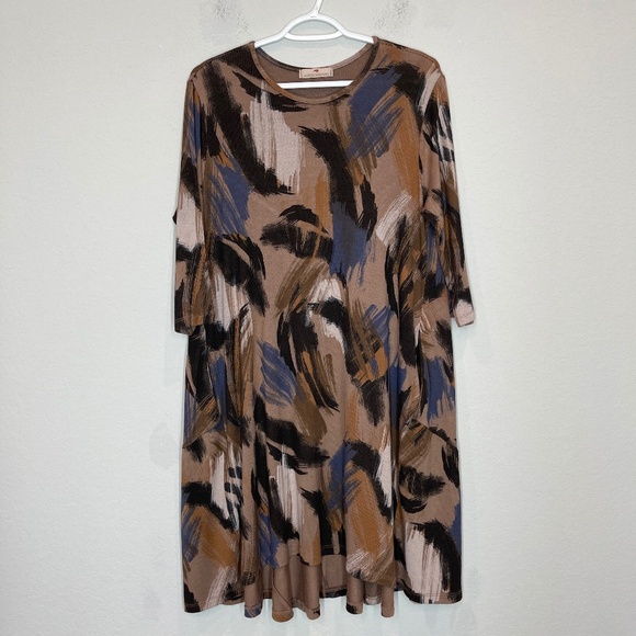 Lands Downunder Dress Women's Size M Italy Made Midi 3/4 Sleeve Artsy Pockets - Picture 1 of 11